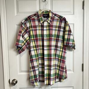 VTG Ralph Lauren Golf Plaid Button Up Short Sleeve Shirt Tilden Mens Size XL